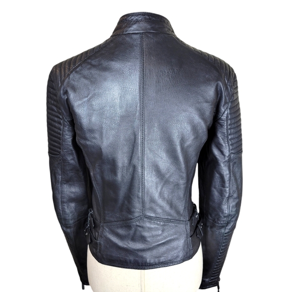 Zara Basic Black Lambskin Motorcycle Jacket Size Small - Picture 9 of 16